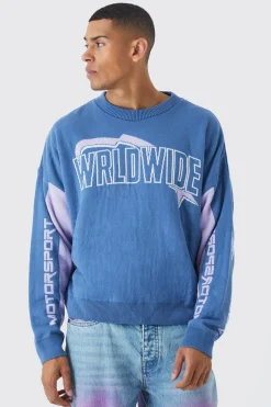 Boxy Moto Knitted Jumper | BoohooMAN UK