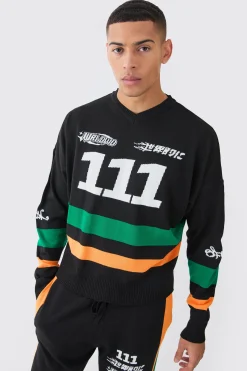 Boxy Moto Knitted Jumper | BoohooMAN UK