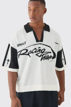 Boxy Moto Knitted Polo | BoohooMAN UK