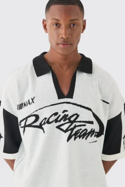 Boxy Moto Knitted Polo | BoohooMAN UK