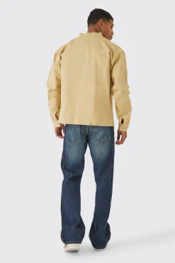 Boxy Moto Neck Twill Overshirt | BoohooMAN UK