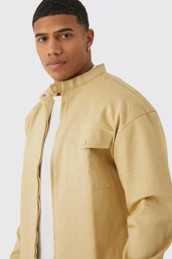 Boxy Moto Neck Twill Overshirt | BoohooMAN UK