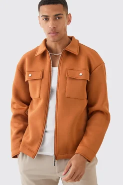 Boxy Neoprene Zip Overshirt | BoohooMAN UK