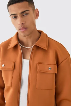 Boxy Neoprene Zip Overshirt | BoohooMAN UK