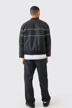 Boxy Nylon Collarless Moto Jacket | BoohooMAN UK