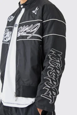 Boxy Nylon Collarless Moto Jacket | BoohooMAN UK