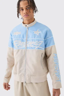 Boxy Nylon Collarless Moto Jacket | BoohooMAN UK