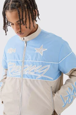 Boxy Nylon Collarless Moto Jacket | BoohooMAN UK