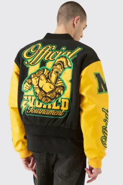 Boxy Official Melton Varsity Jacket | BoohooMAN UK