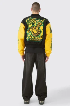 Boxy Official Melton Varsity Jacket | BoohooMAN UK
