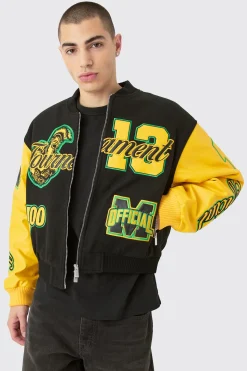 Boxy Official Melton Varsity Jacket | BoohooMAN UK
