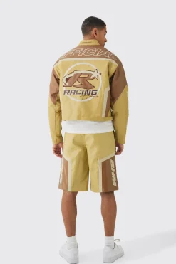 Boxy Official Pu Moto Jacket In Camel | BoohooMAN UK