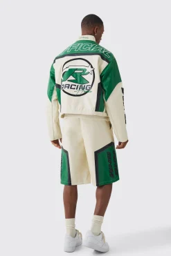 Boxy Official Pu Moto Jacket In Ecru | BoohooMAN UK