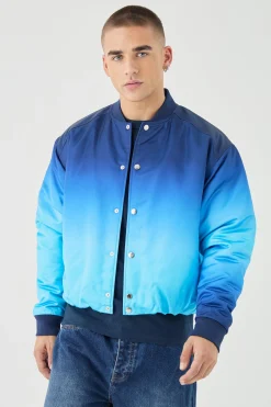 Boxy Ombre Bomber Jacket In Blue | BoohooMAN UK