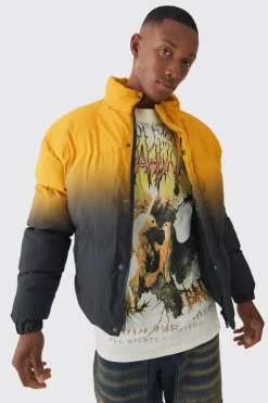 Boxy Ombre Funnel Neck Puffer Coat In Orange | BoohooMAN UK