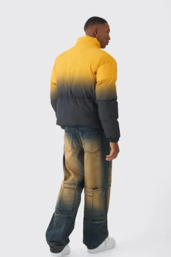 Boxy Ombre Funnel Neck Puffer Coat In Orange | BoohooMAN UK
