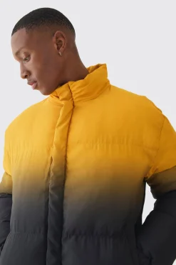 Boxy Ombre Funnel Neck Puffer Coat In Orange | BoohooMAN UK