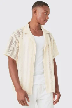 Boxy Open Lace Stripe Shirt | BoohooMAN UK