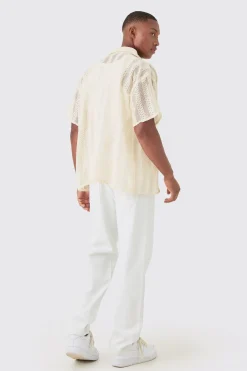 Boxy Open Lace Stripe Shirt | BoohooMAN UK