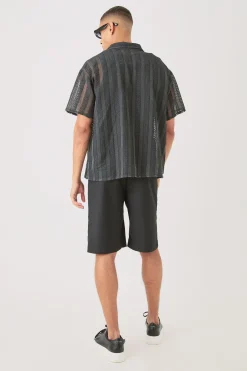 Boxy Open Lace Stripe Shirt | BoohooMAN UK
