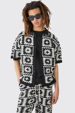 Boxy Open Stitch Crochet Polo Trouser Knitted Set | BoohooMAN UK