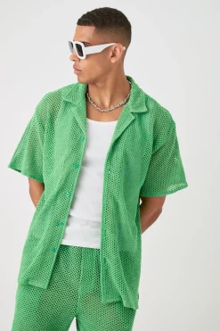 Boxy Open Stitch Shirt & Short Set | BoohooMAN UK