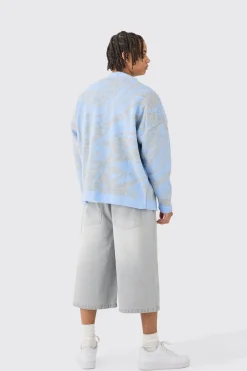 Boxy Oversized Brushed Abstract All Over Cardigan | BoohooMAN UK