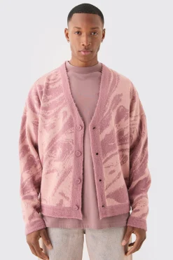 Boxy Oversized Brushed Abstract All Over Cardigan | BoohooMAN UK