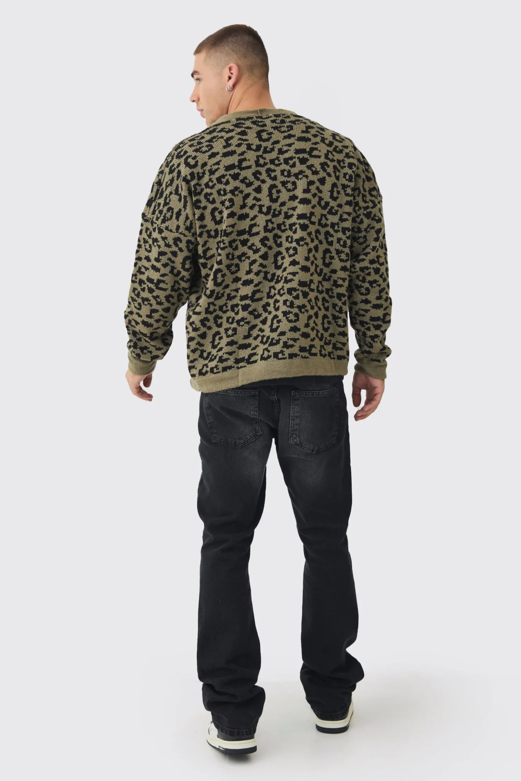 Boxy Oversized Brushed Leopard All Over Cardigan | BoohooMAN UK