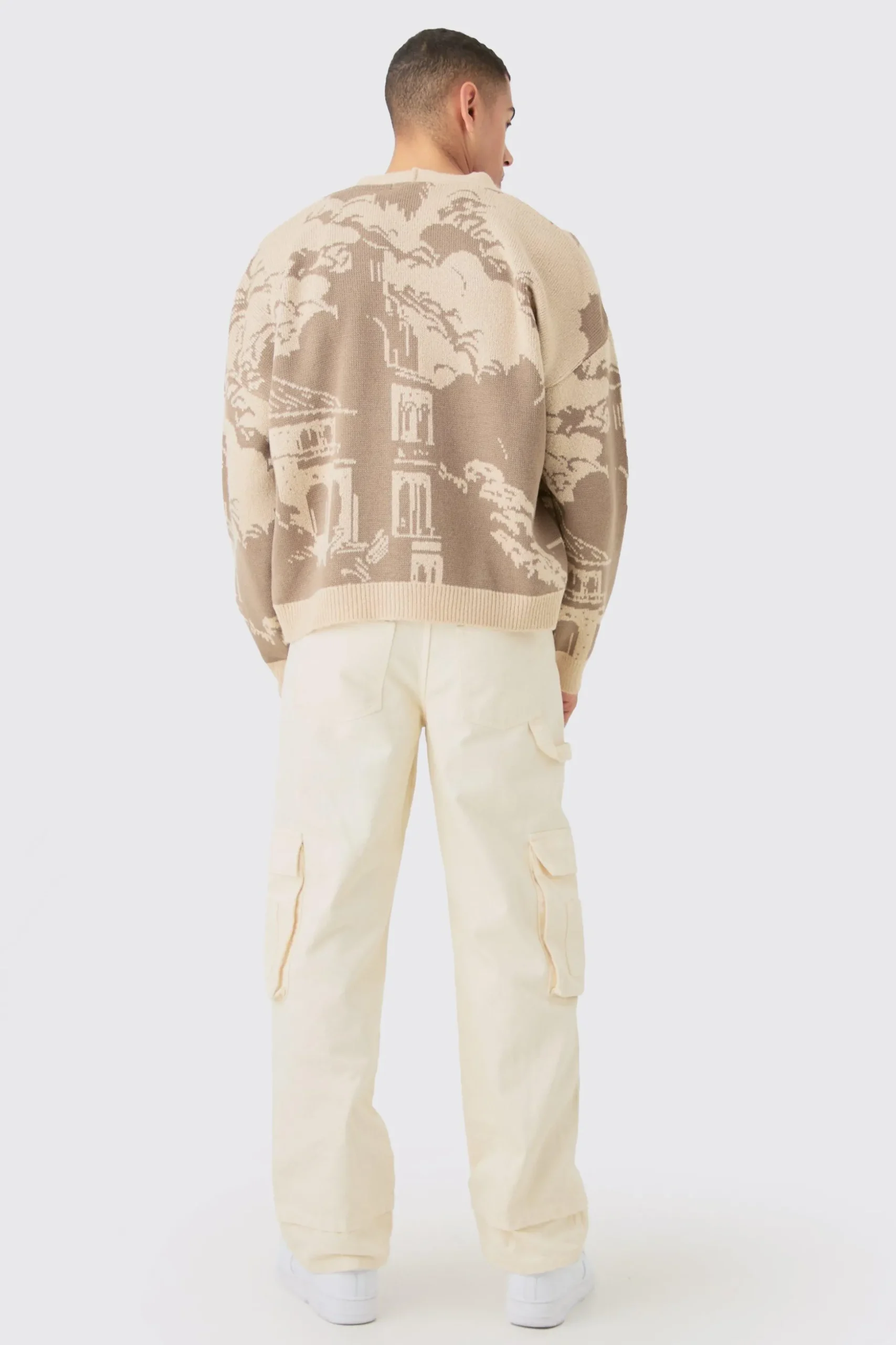 Boxy Oversized Brushed Tonal Scenic Cardigan | BoohooMAN UK