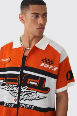 Boxy Oversized Moto Knitted Shirt | BoohooMAN UK
