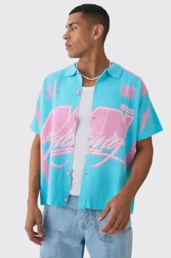 Boxy Oversized Moto Racing Knitted Shirt | BoohooMAN UK