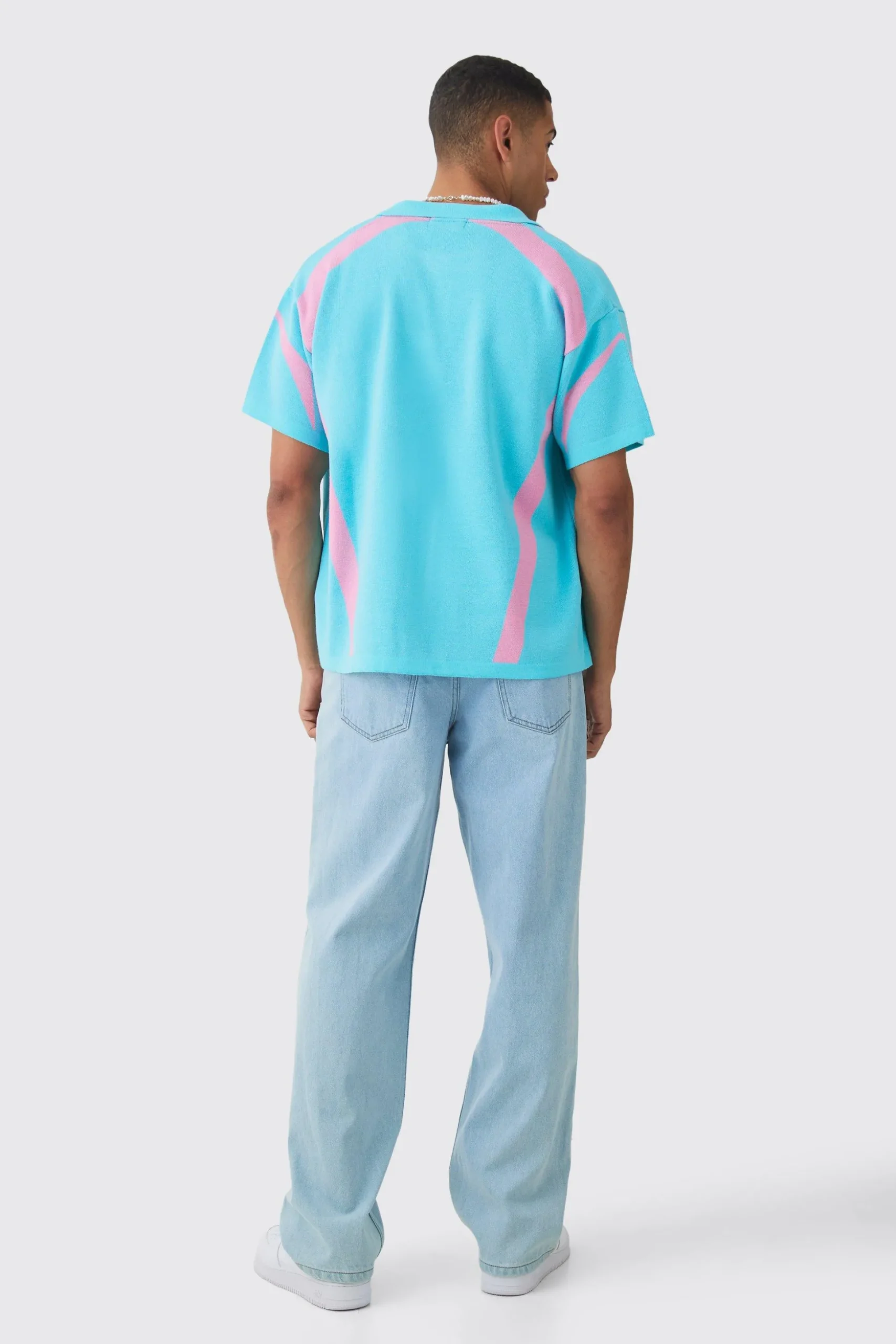 Boxy Oversized Moto Racing Knitted Shirt | BoohooMAN UK