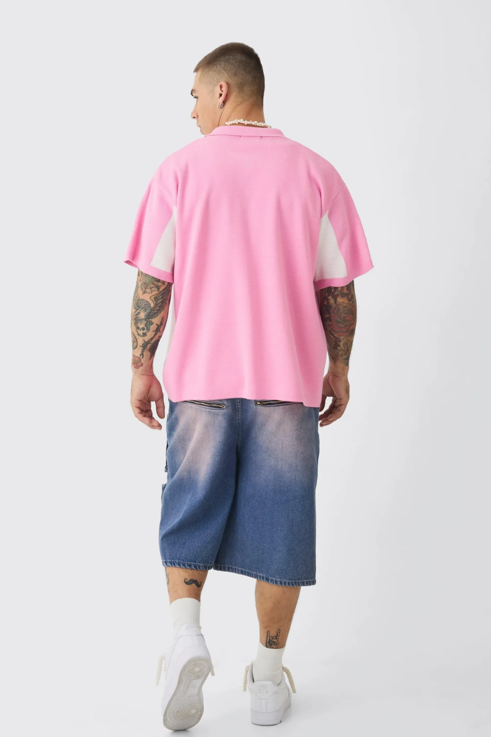 Boxy Oversized Moto Racing Stripe Knitted Shirt | BoohooMAN UK