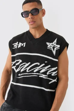 Boxy Oversized Moto V Neck Vest | BoohooMAN UK