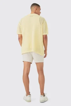 Boxy Oversized Open Stitch Tonal Floral Intarsia Short Sleeve Knit Shirt | BoohooMAN UK