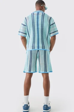 Boxy Oversized Open Stitch Stripe Knit Shirt | BoohooMAN UK