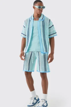 Boxy Oversized Open Stitch Stripe Knit Shirt | BoohooMAN UK