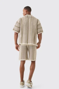 Boxy Oversized Open Stitch Stripe Knit Shirt | BoohooMAN UK