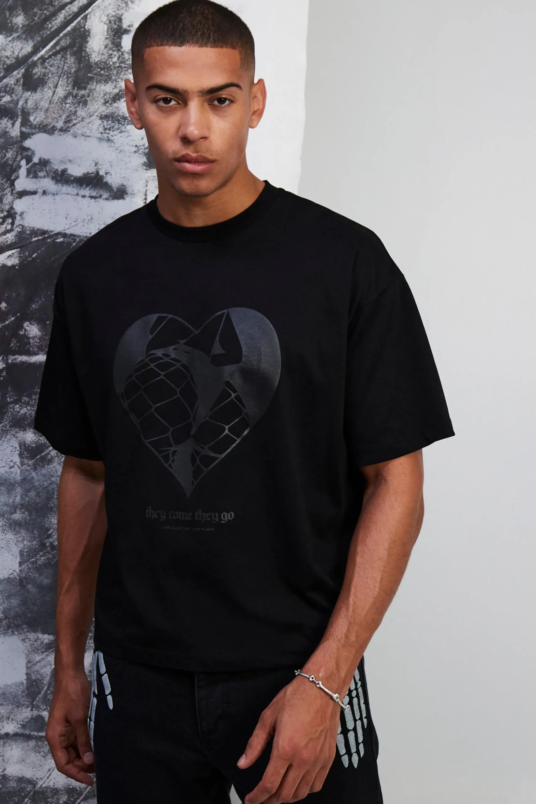 Boxy Oversized Premium Silicone Print T-shirt | BoohooMAN UK