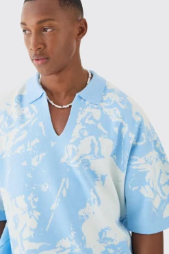 Boxy Oversized Renaissance Graphic Knit Polo | BoohooMAN UK