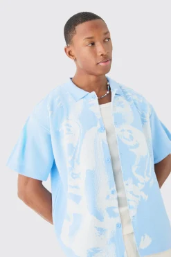 Boxy Oversized Renaissance Drawing Knitted Shirt | BoohooMAN UK