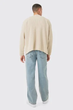 Boxy Oversized Ribbed Knit Cardigan | BoohooMAN UK