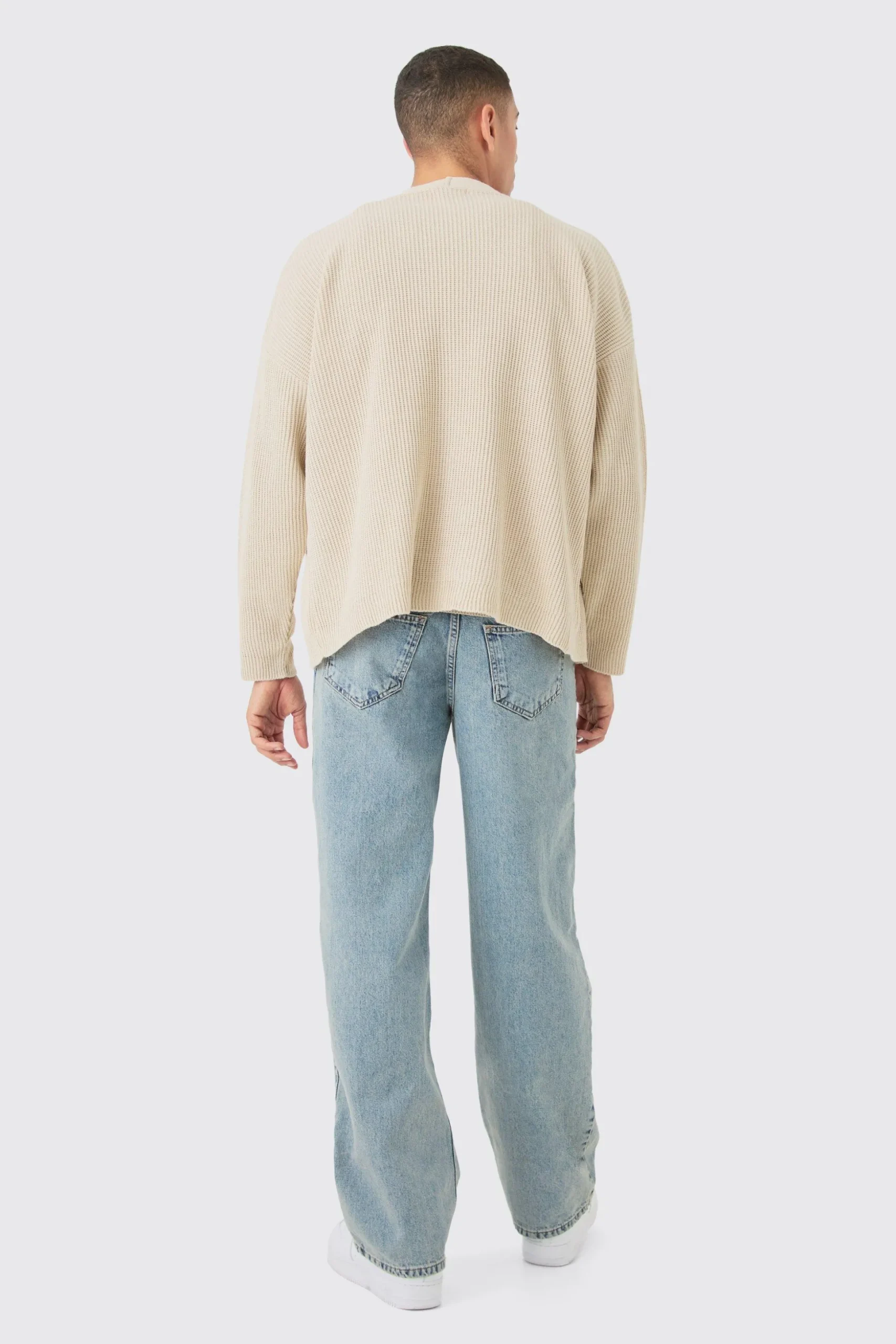 Boxy Oversized Ribbed Knit Cardigan | BoohooMAN UK