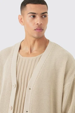 Boxy Oversized Ribbed Knit Cardigan | BoohooMAN UK