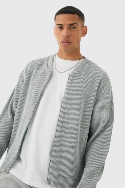 Boxy Oversized Ribbed Knit Bomber | BoohooMAN UK
