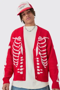 Boxy Oversized Skeleton Cardigan | BoohooMAN UK