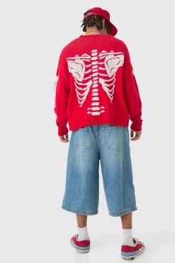 Boxy Oversized Skeleton Cardigan | BoohooMAN UK