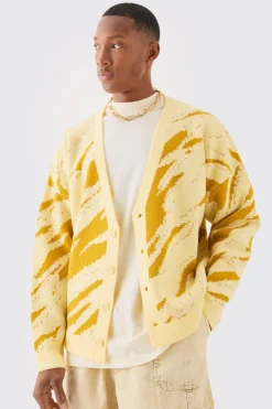 Boxy Oversized Tonal Abstract Cardigan | BoohooMAN UK