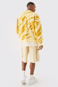 Boxy Oversized Tonal Abstract Cardigan | BoohooMAN UK